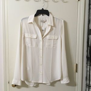 Ann Taylor Loft Cream Shimmer Pinstripe Blouse